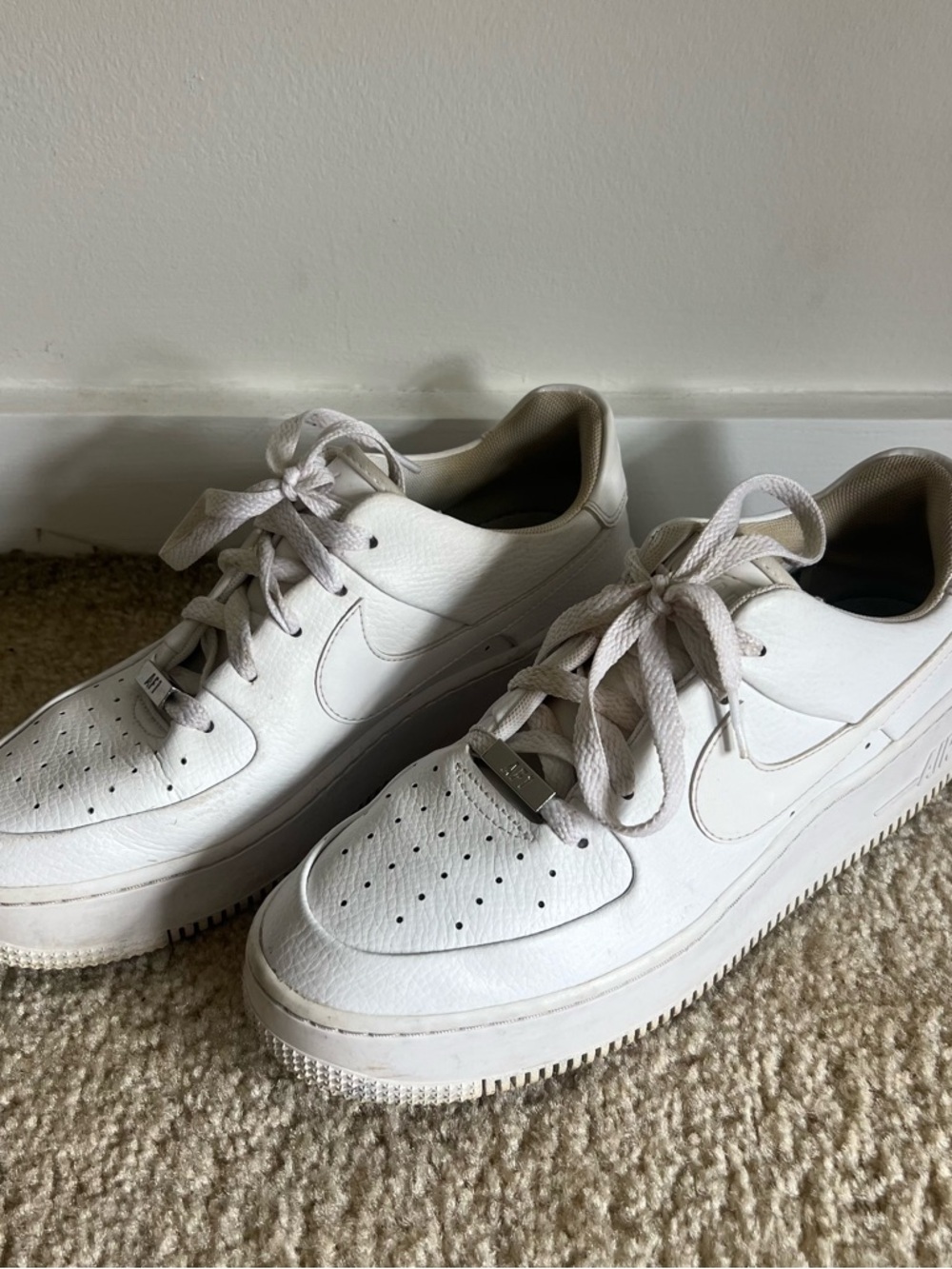 Women’s Platform Nike Air Force 1 Low Premium White Leather Sneakers Spring
